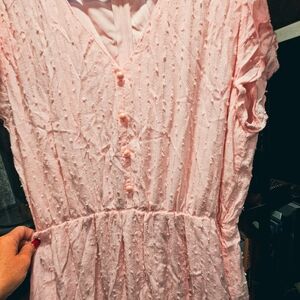 Pink Textured Button-Up Dress